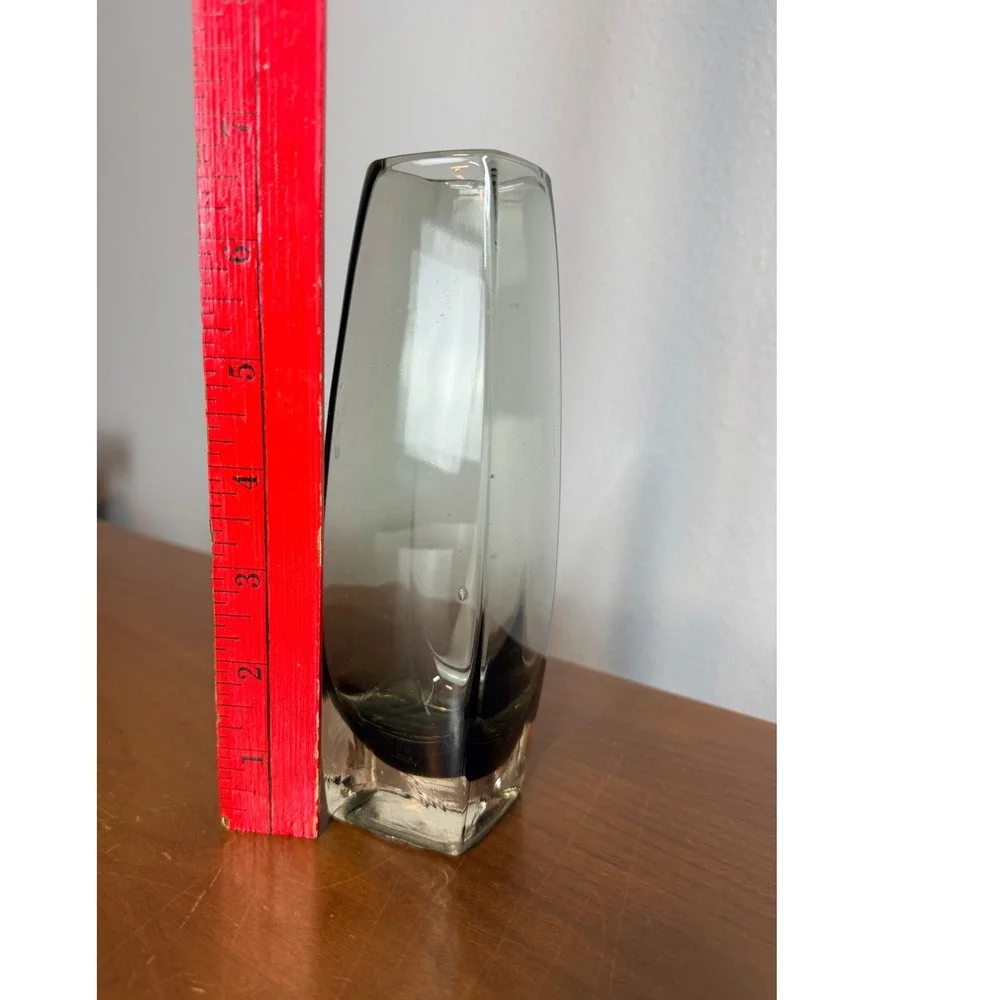 Smoked Glass Bud Vase Small Smoky Gray Art Glass Mid‎ Century Modern Tapered